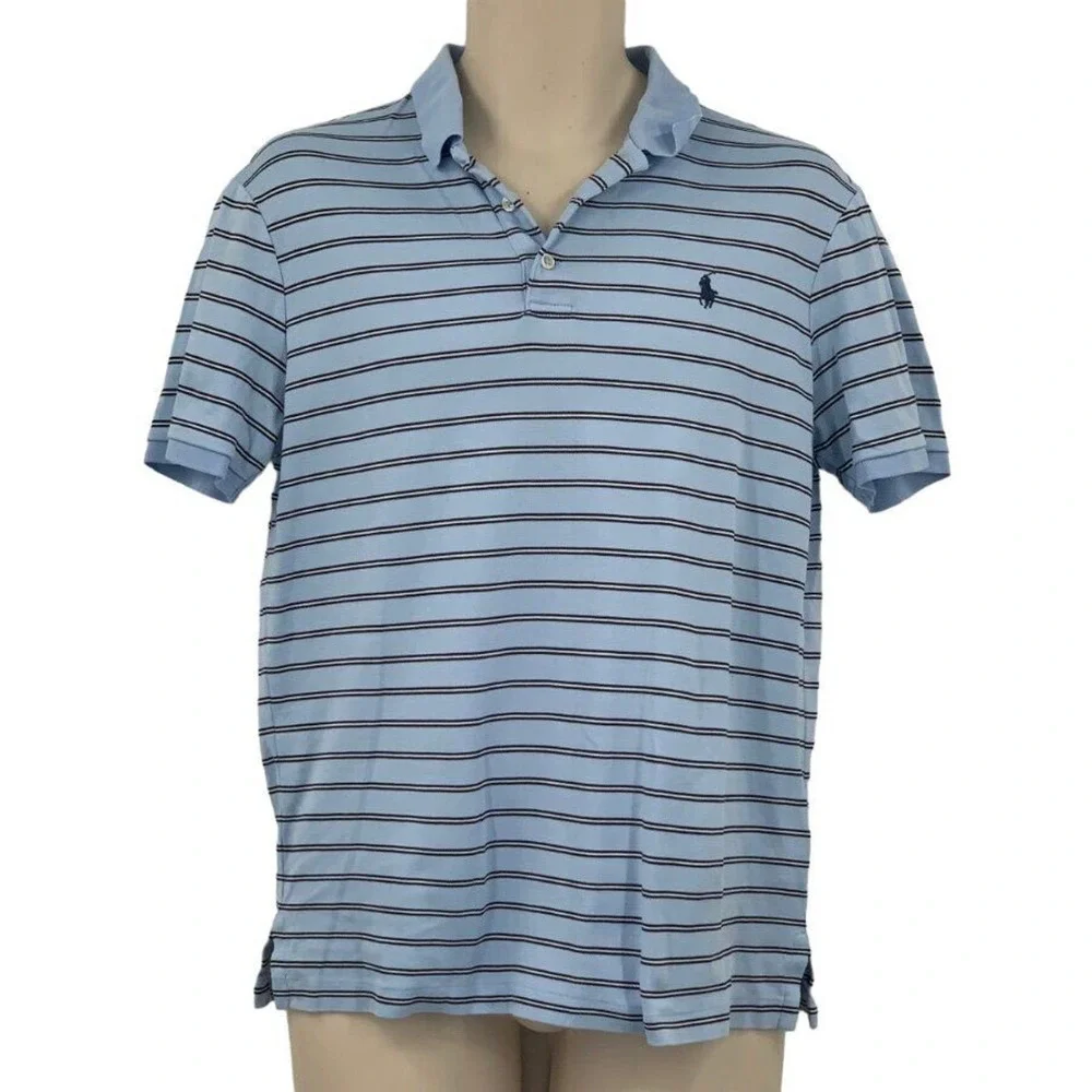 Polo Ralph Lauren Men's SS Pullover‎ Golf Polo Shirt Blue/Black Stripe S